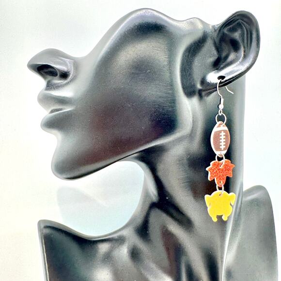 Fall Chain Earrings - Football Earrings - Turkey Earrings - Autumn Leaves Earrin - Picture 7 of 8